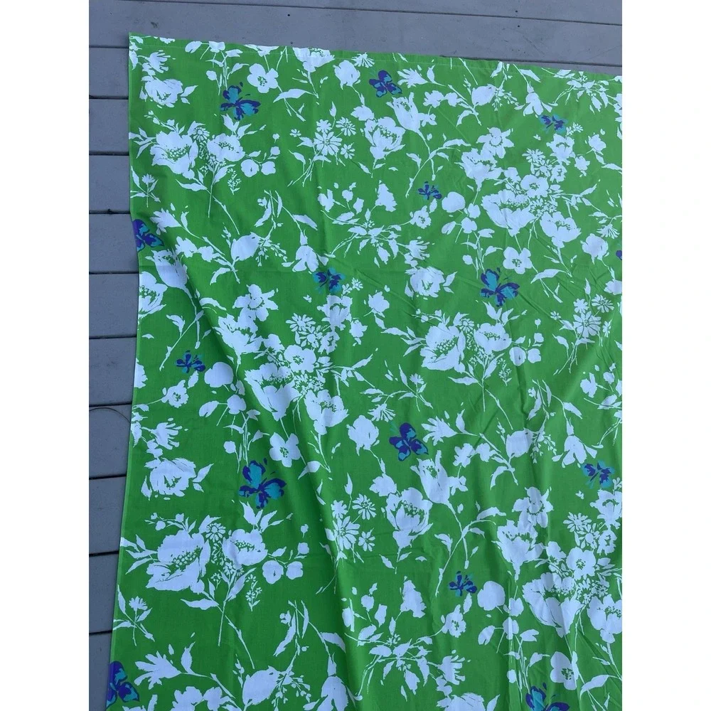 Vintage Fieldcrest Twin Flat‎ Sheet Floral Green with Purple Butterflies USA 60s